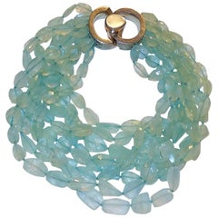 Vintage Patricia Von Musulin aquamarine multi strand necklace with silver clasp