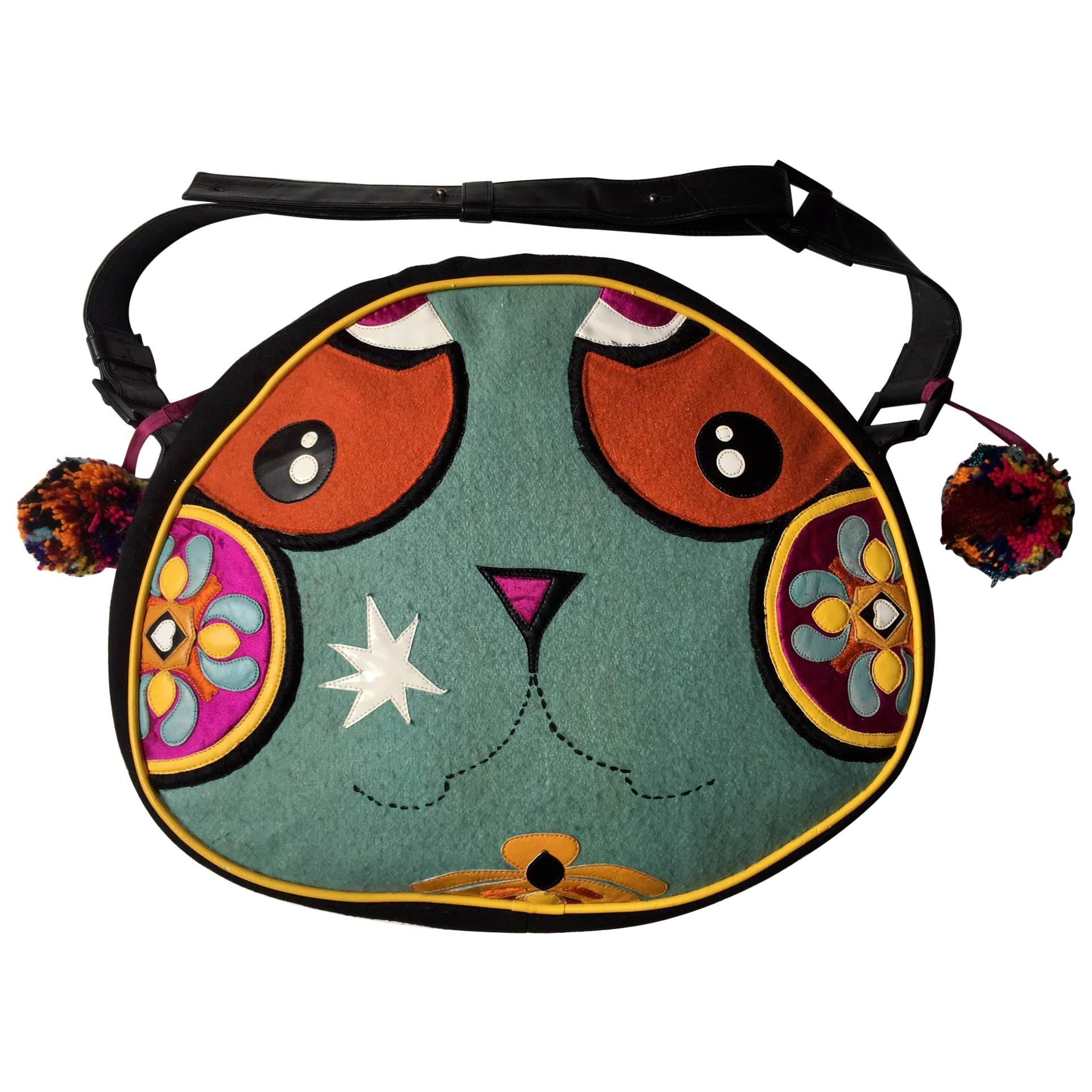 Kenzo  whimsical embroidered Large shoulder  Bag  "Panda"  For Sale