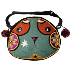 Vintage Kenzo  whimsical embroidered Large shoulder  Bag  "Panda"