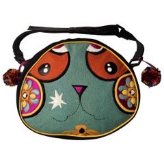 Vintage Kenzo  whimsical embroidered Large shoulder  Bag  "Panda" 