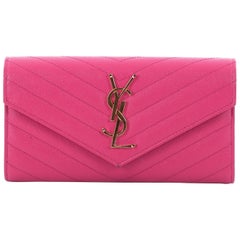 Saint Laurent Classic Monogram Flap Wallet Matelasse Chevron Leather Large