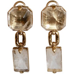 Goossens Paris Clear Rock Crystal Double Drop Clips