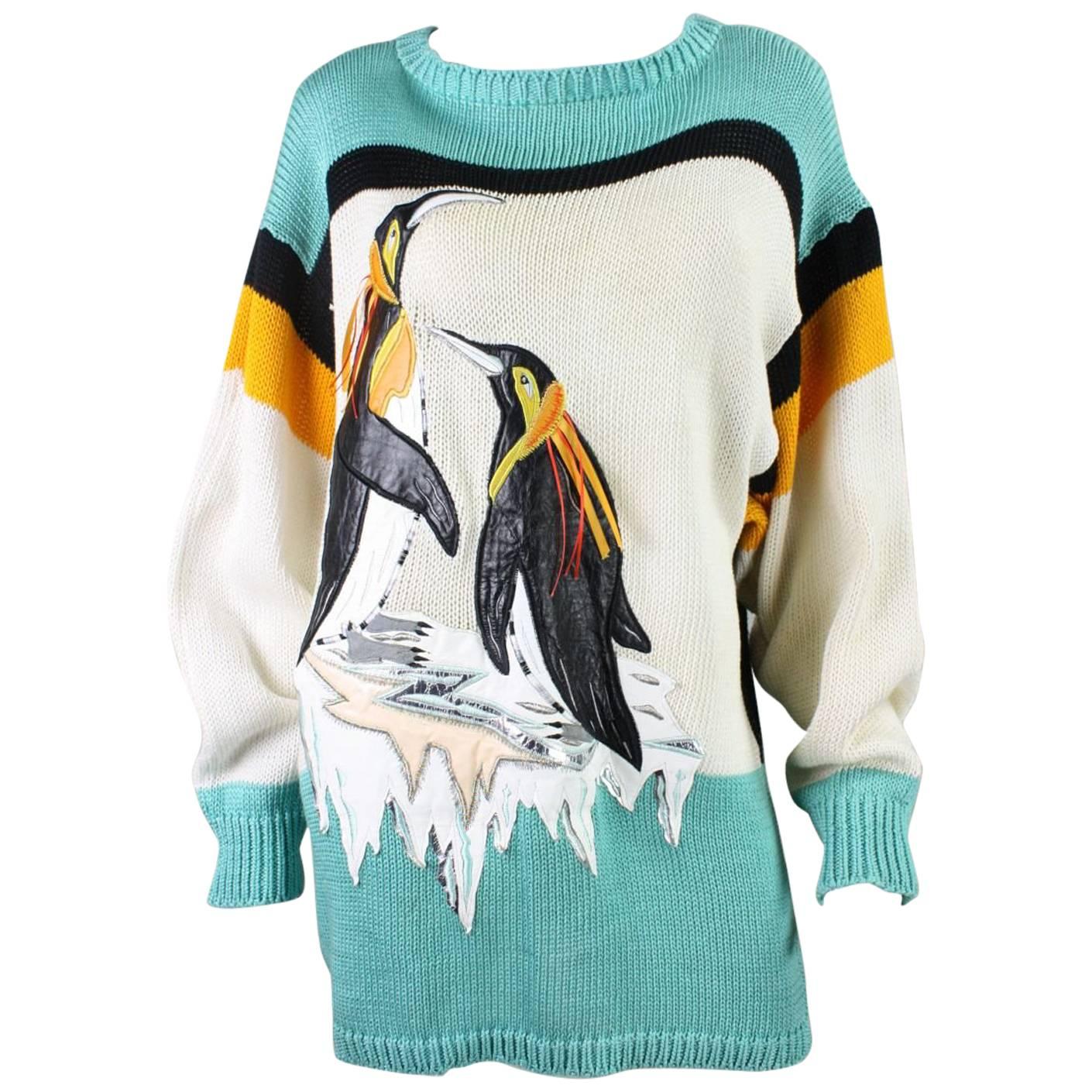 1980's Szato Sweater with Penguin Applique For Sale