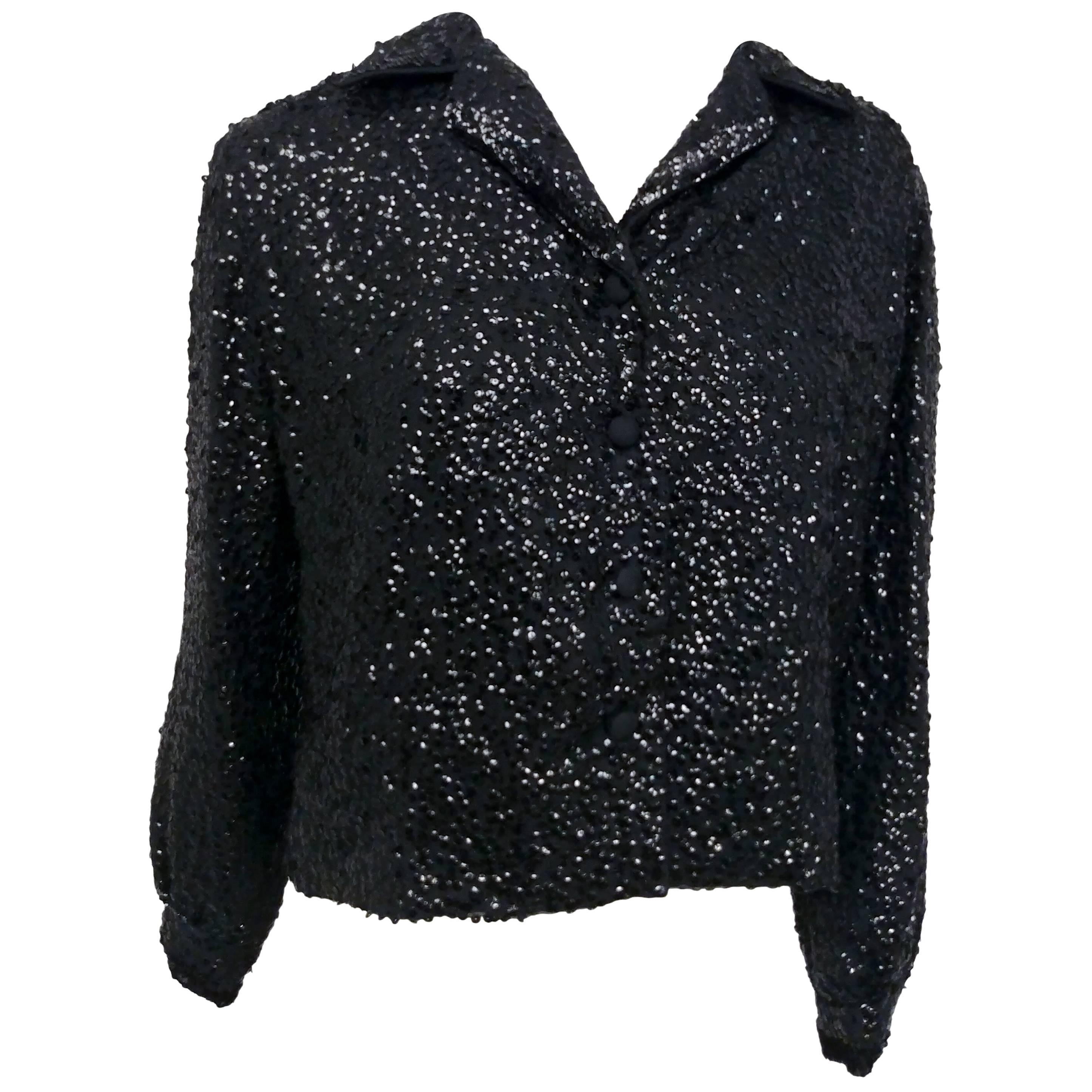 Black All-Over Sequin Jacket, 1950s For Sale at 1stDibs