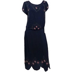 Black Silk Beaded Dress, 1920s 