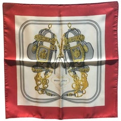 Hermes Vintage Red Brides de Gala Soie Pocket Square Mouchoir de poche