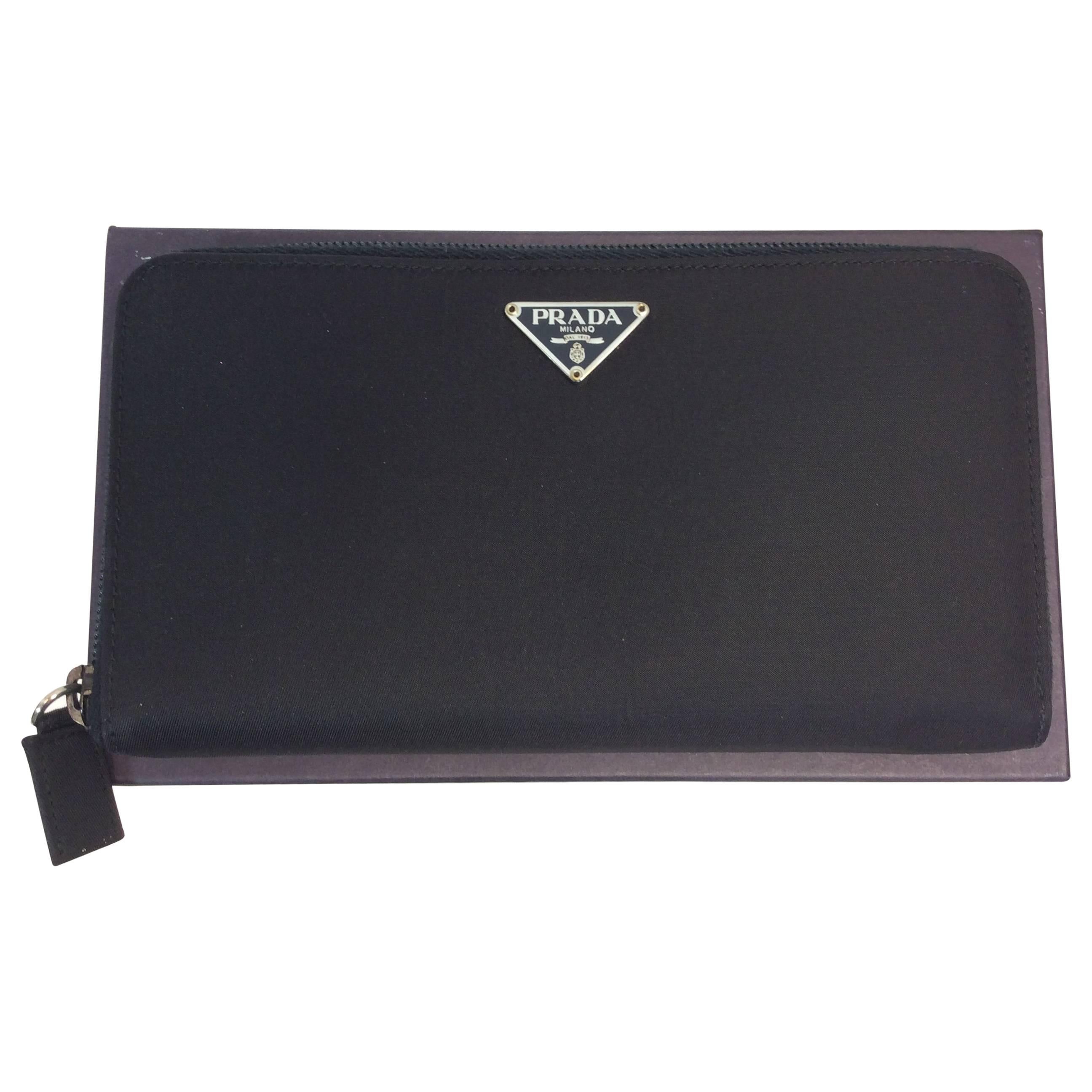 Prada Black Nylon Zip Wallet For Sale