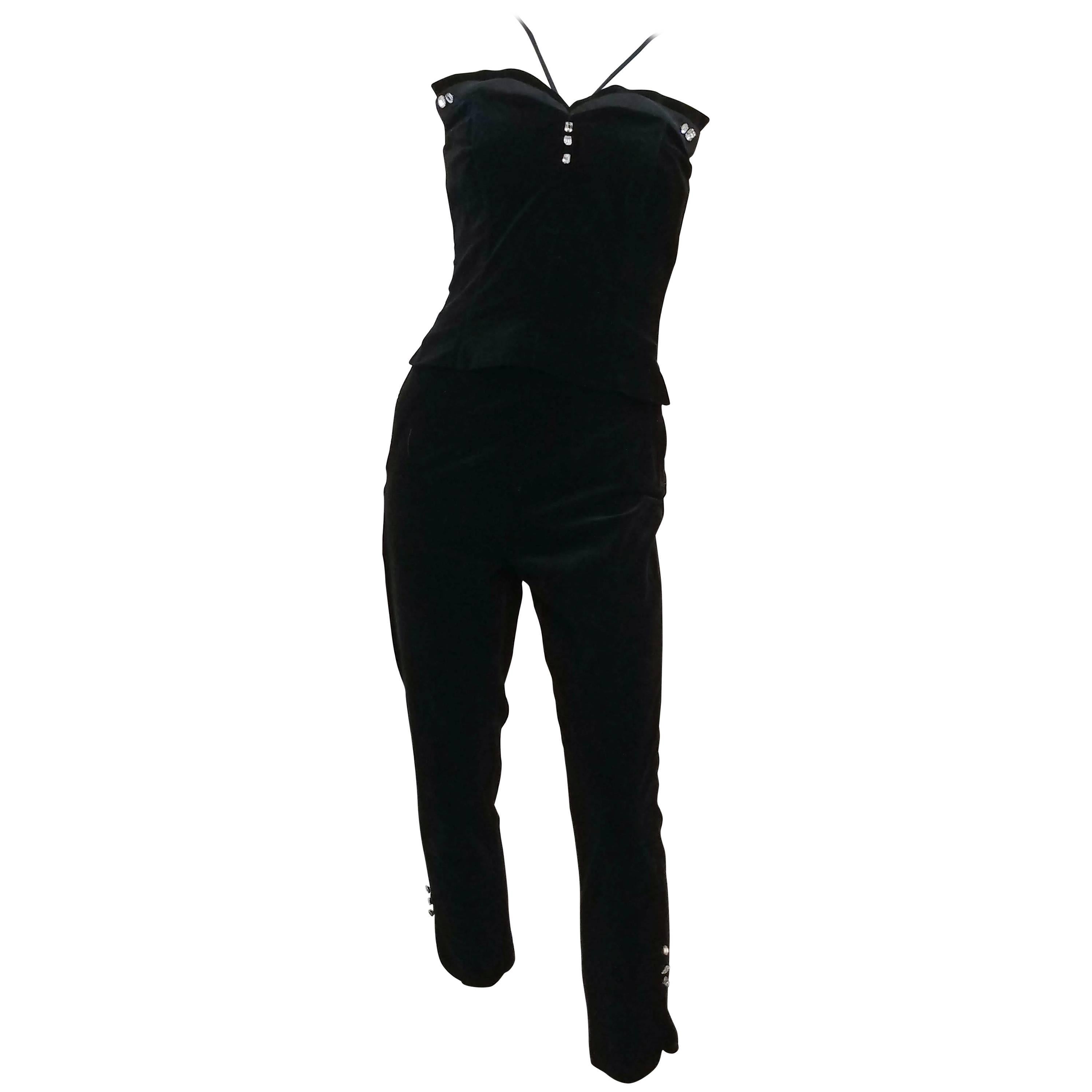 Black Velvet Halter Top and Capri Set, 1950s  For Sale