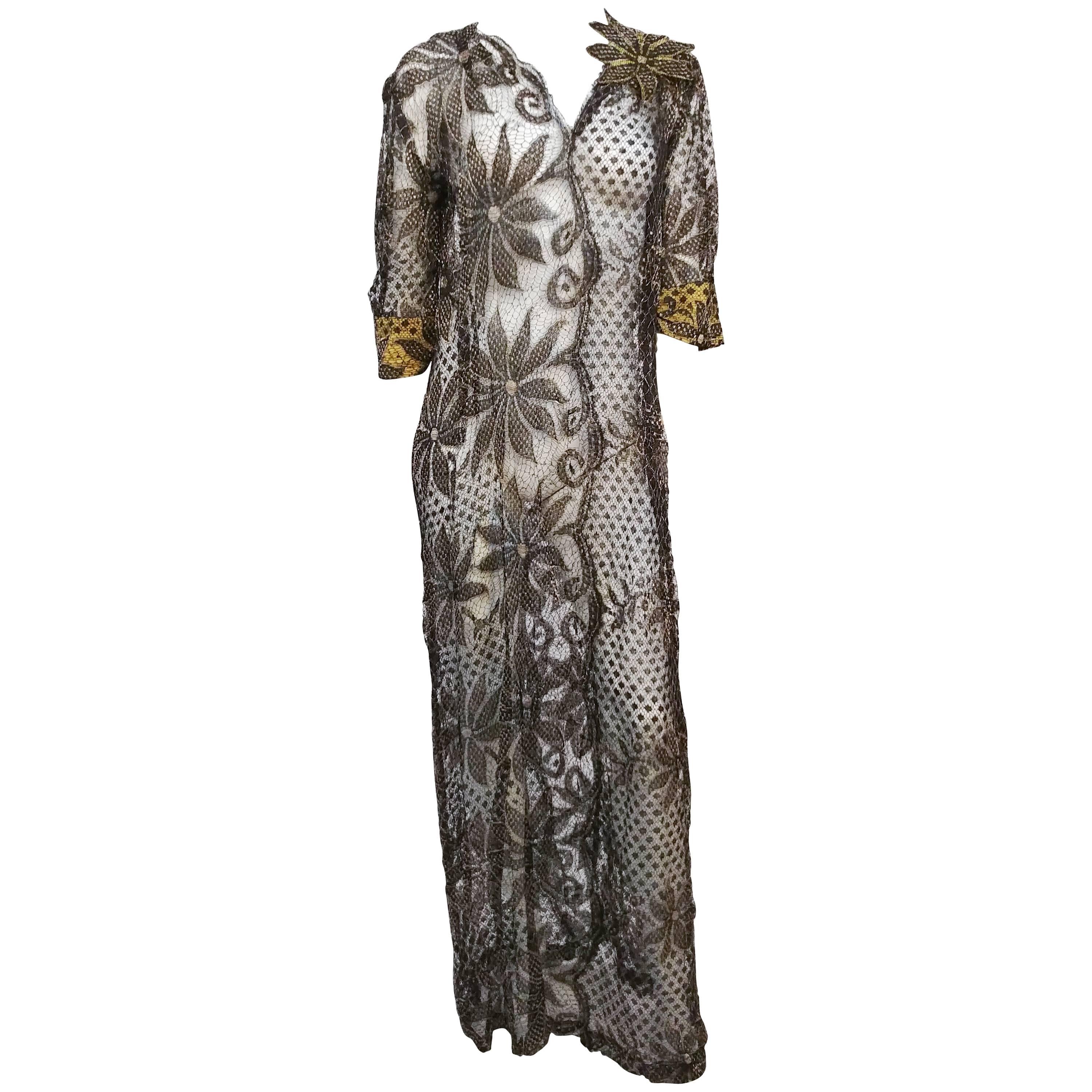 Silver Assuit Lace Gown, 1930s  For Sale