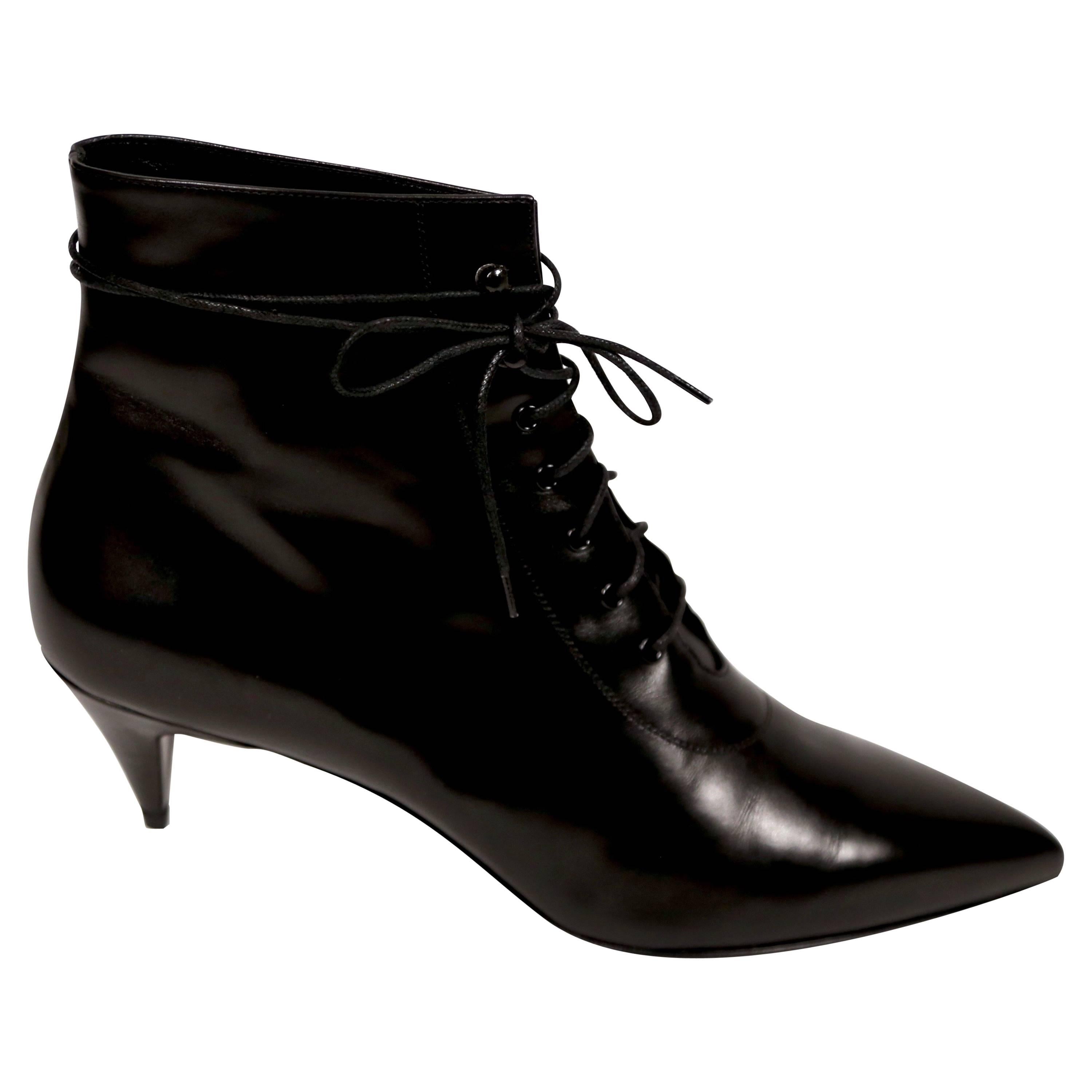 new SAINT LAURENT black leather 'Cat 50' lace up boots 41
