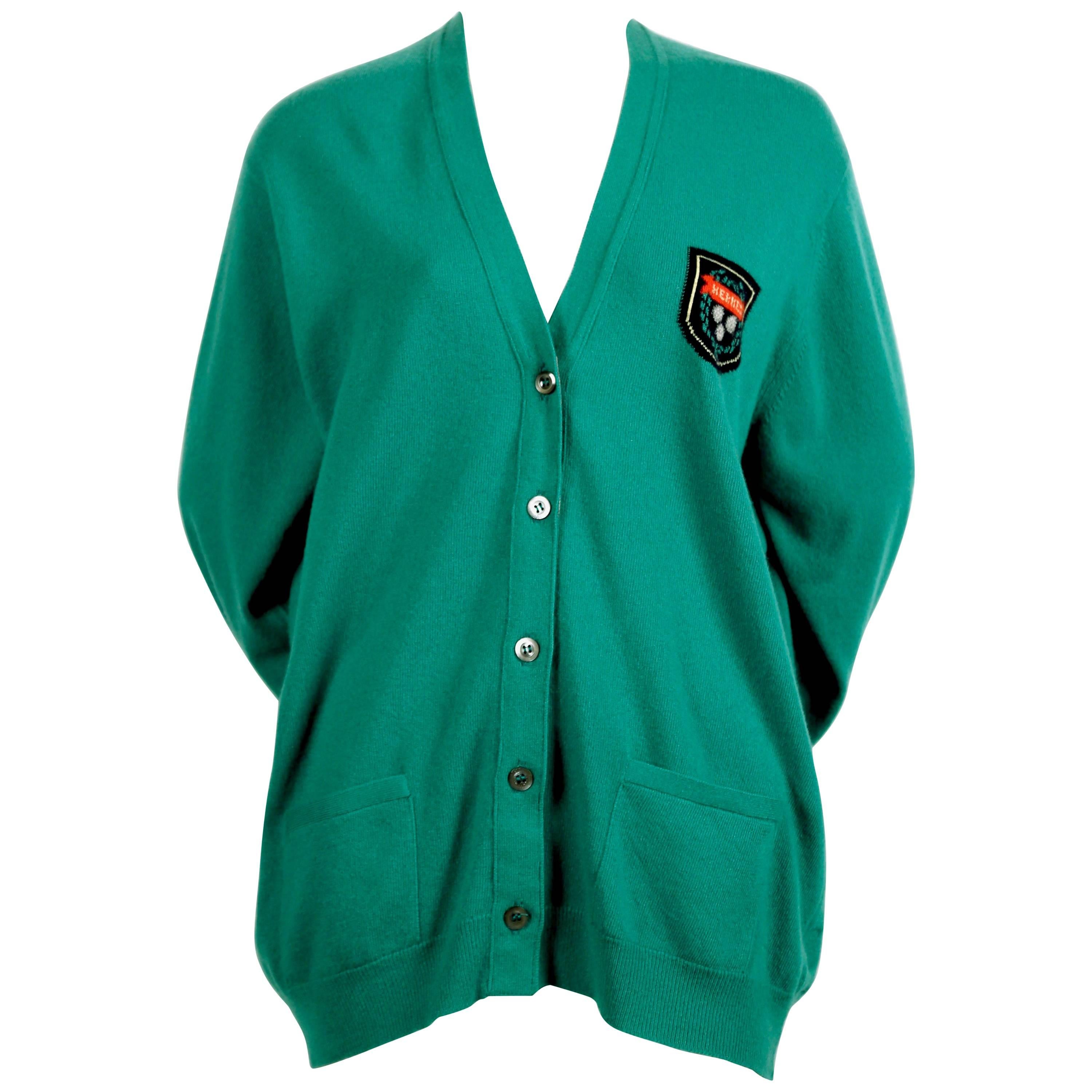 1980's HERMES green cashmere cardigan sweater with tags