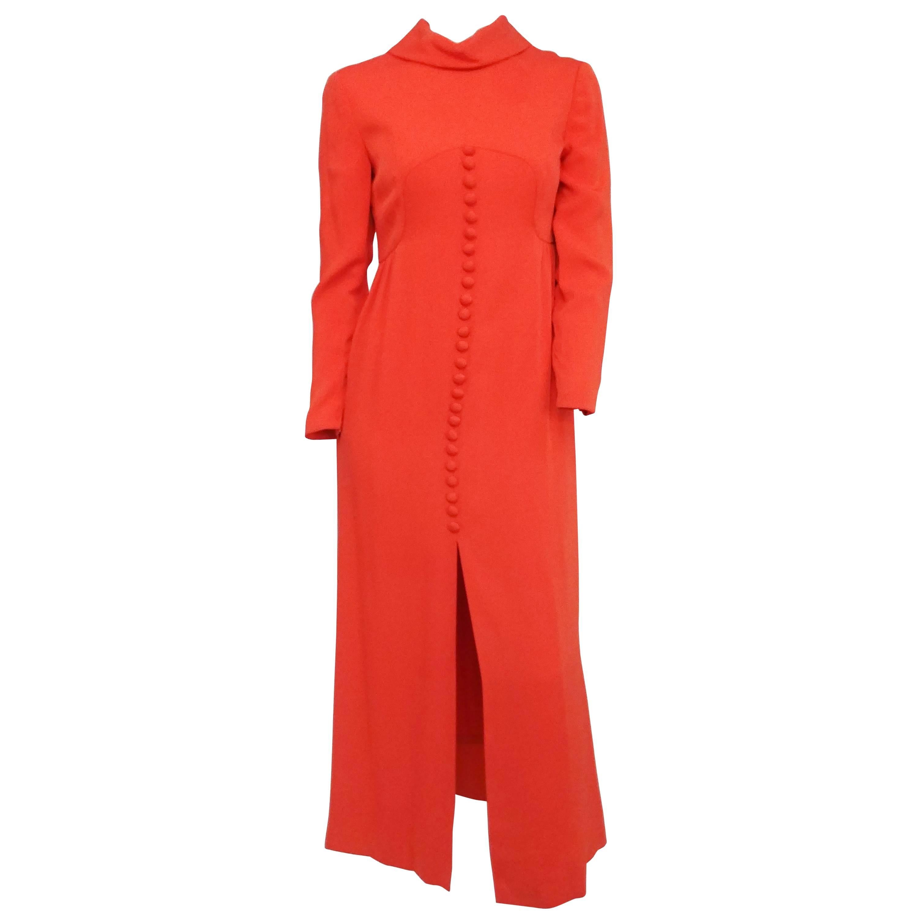 Teal Traina For Amelia Gray Orange Maxi Dress with Front Button Detail, 1970s For Sale