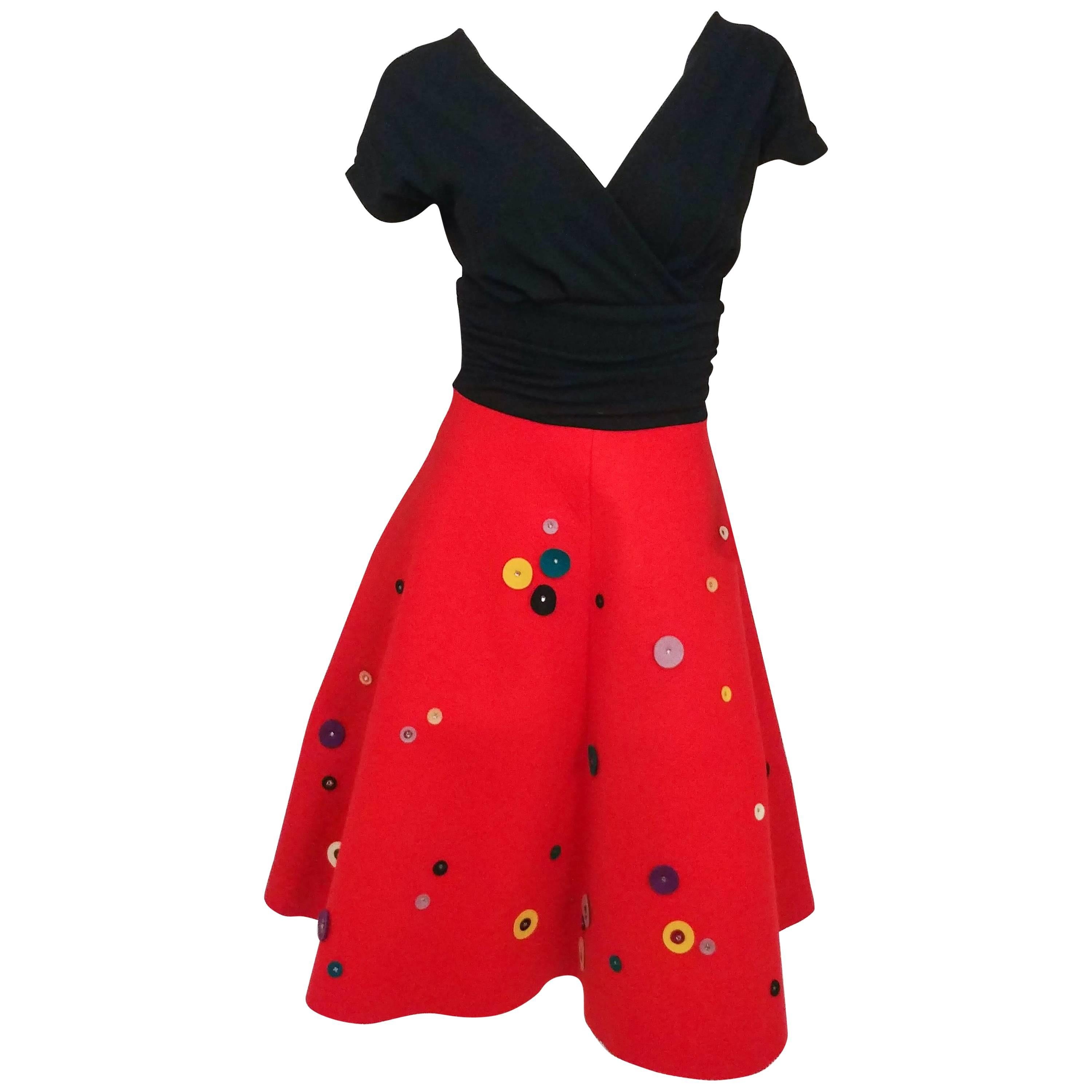 A-Line Red and Black Novelty Dress, 1950s  For Sale
