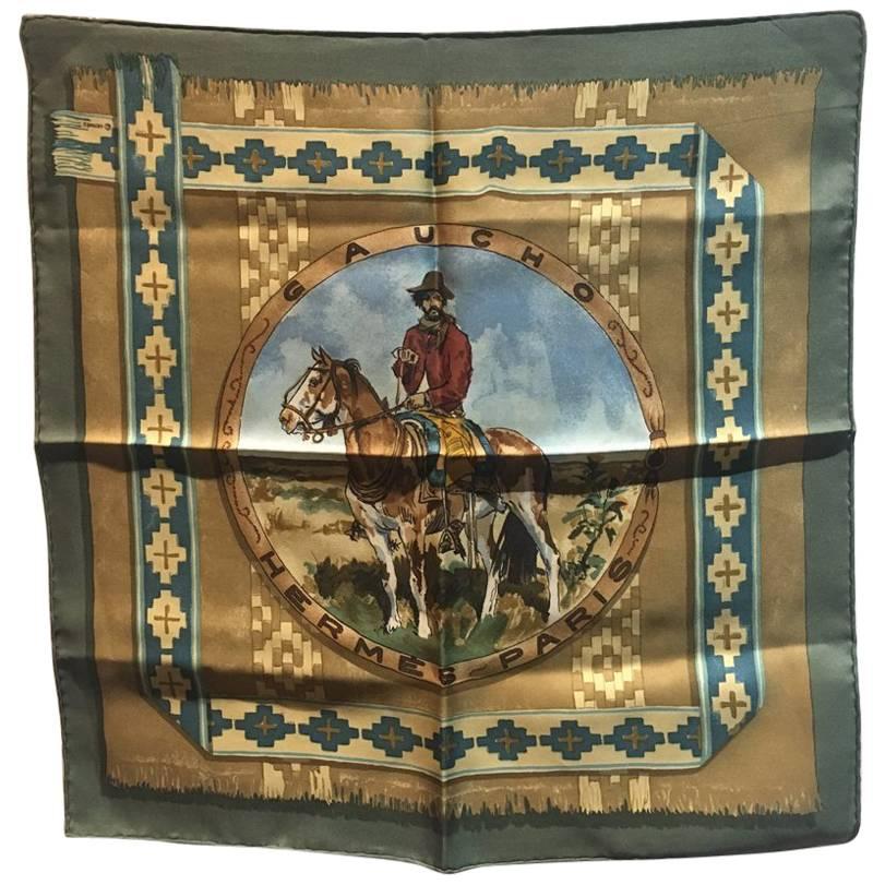 Hermes Vintage Gaucho Silk Pocket Square Handkerchief