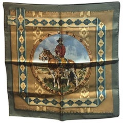 Hermes Retro Gaucho Silk Pocket Square Handkerchief