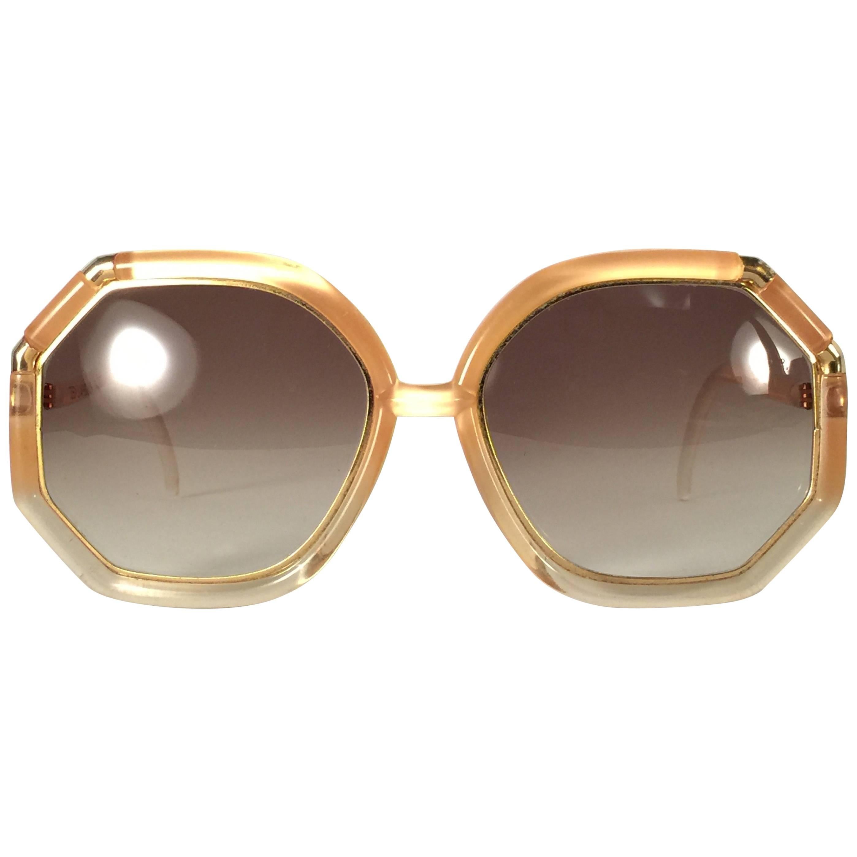 New Vintage Ted Lapidus Paris Light Amber Gold 1970 Sunglasses France