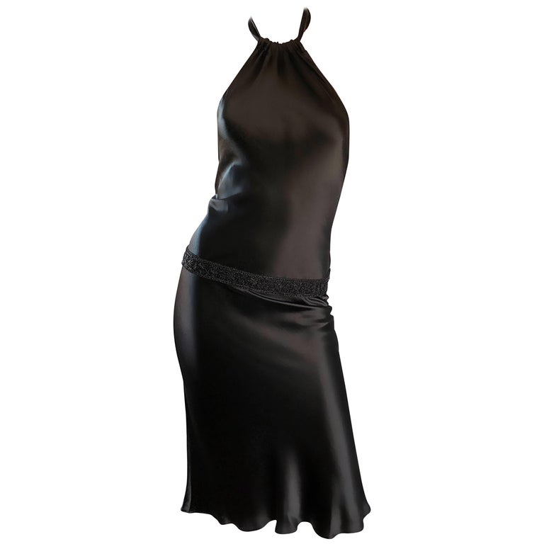1990s Vera Wang Black Beaded Slinky Size 4 - 6 Vintage 90s Halter Dress For  Sale at 1stDibs