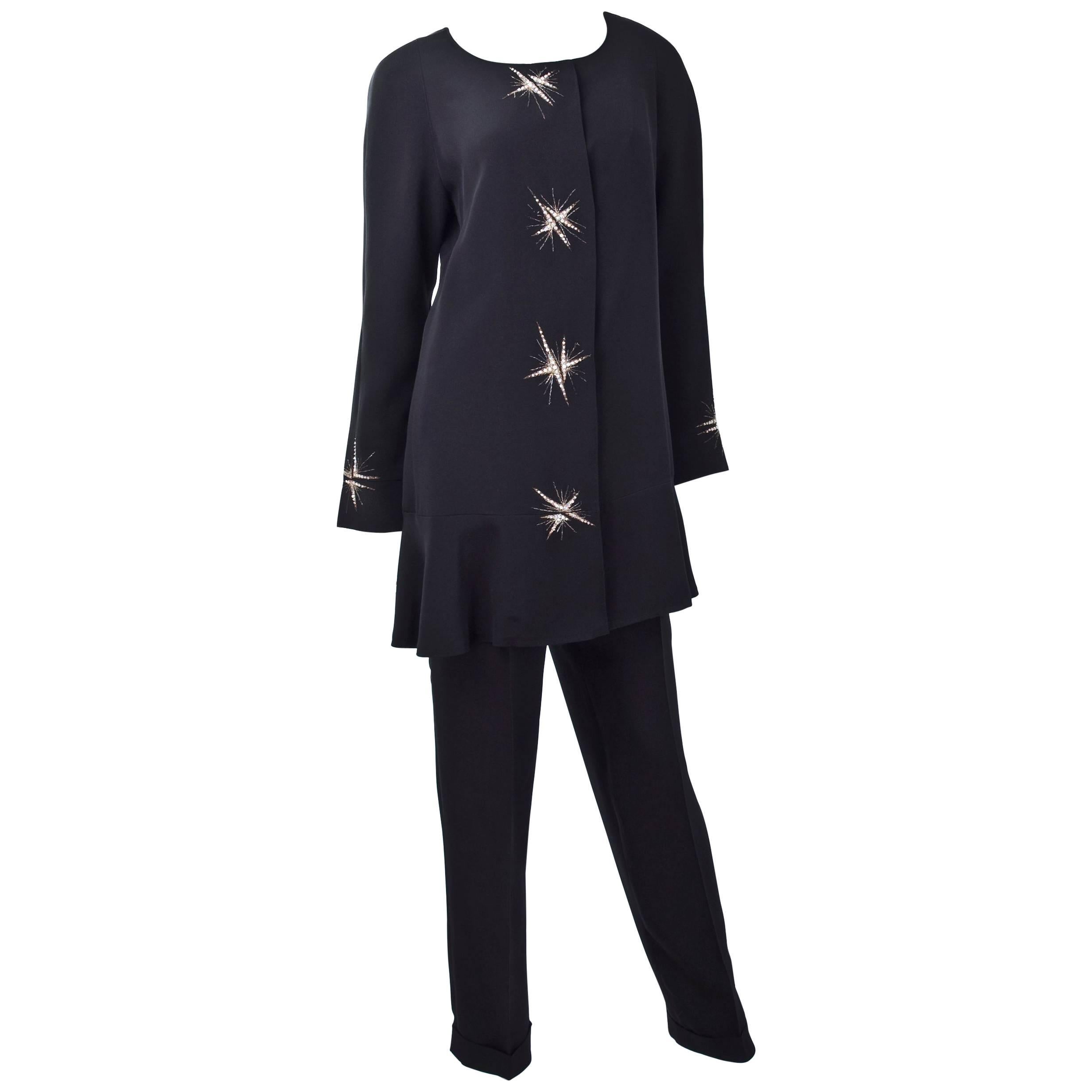 80s Chloe Black Evening Suit with Star Embroidery For Sale