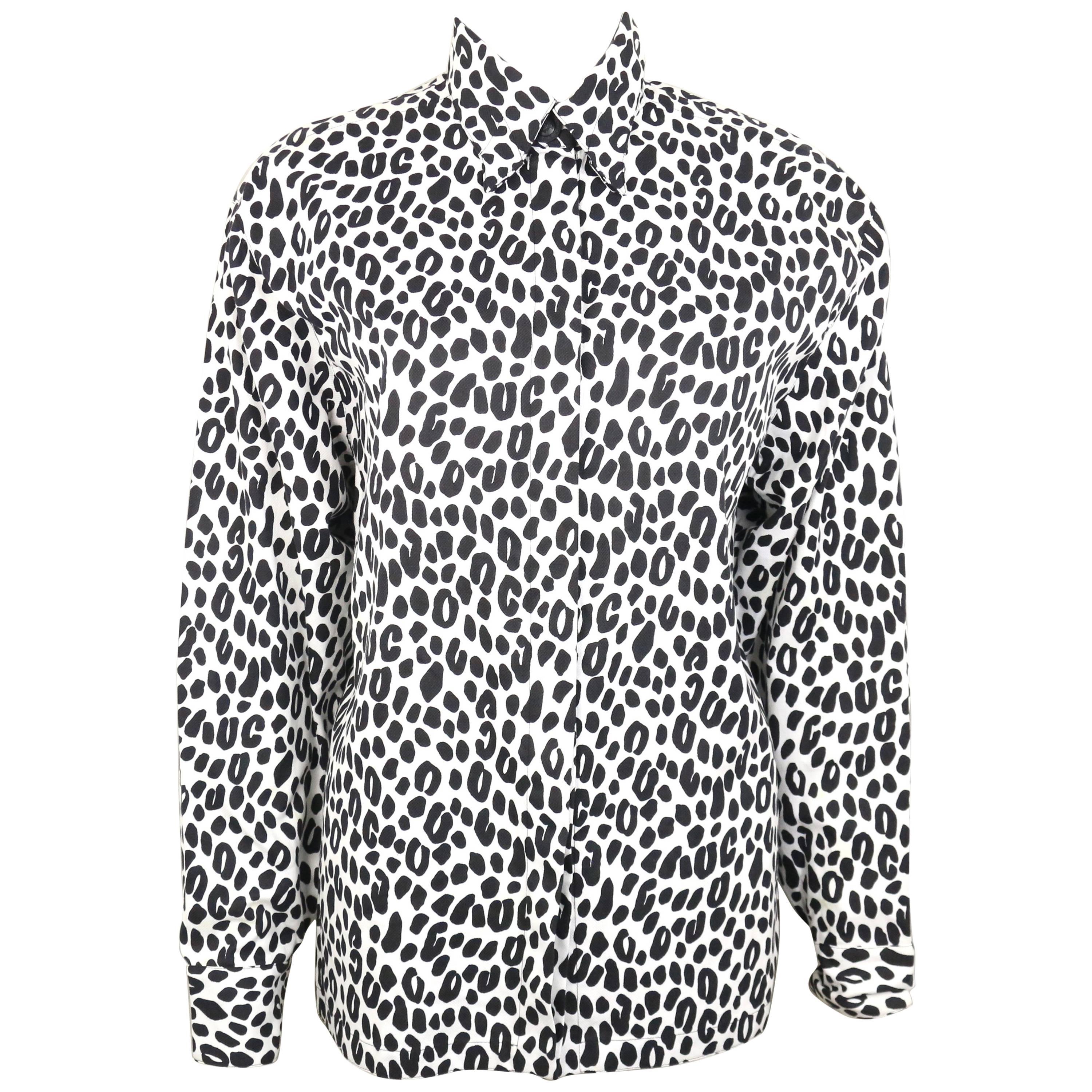 Gianni Versace Couture White and Black Dalmatian Print Cotton Shirt
