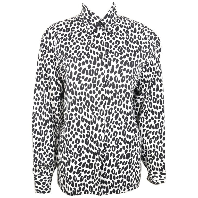 Gianni Versace Couture White and Black Dalmatian Print Cotton Shirt For
