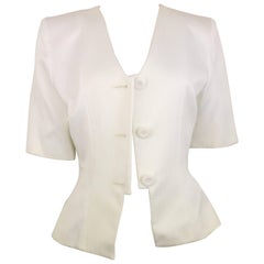 Yves Saint Laurent White Cotton Chevron Pattern Short Sleeves Blazer 