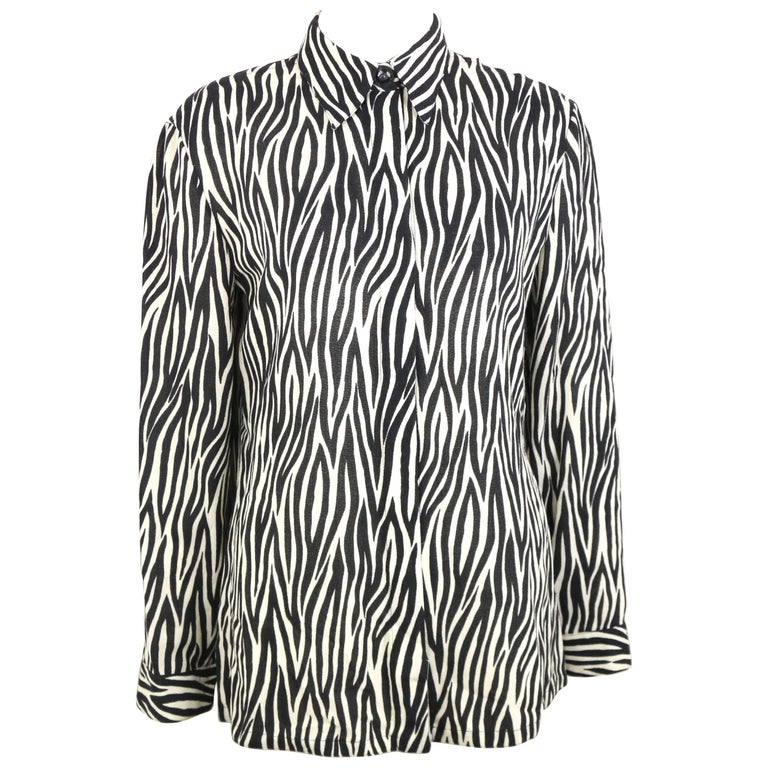 Gianni Versace Couture Black and White Wool Zebra Pattern Shirt For