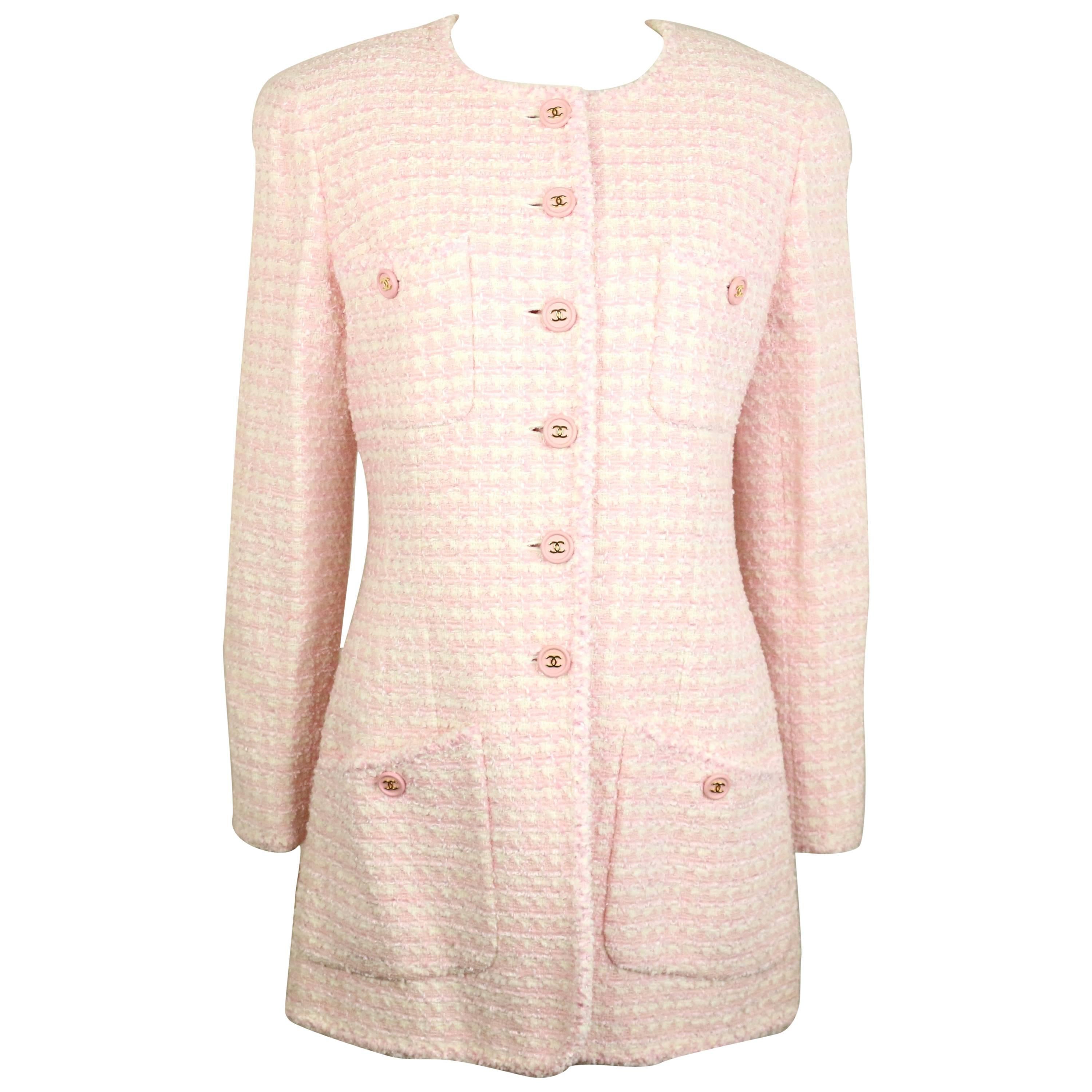 Chanel White and Pink Tweed Jacket