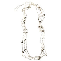 CHANEL Necklace Triple Rows Pearl Beads and Gold and Black Balls