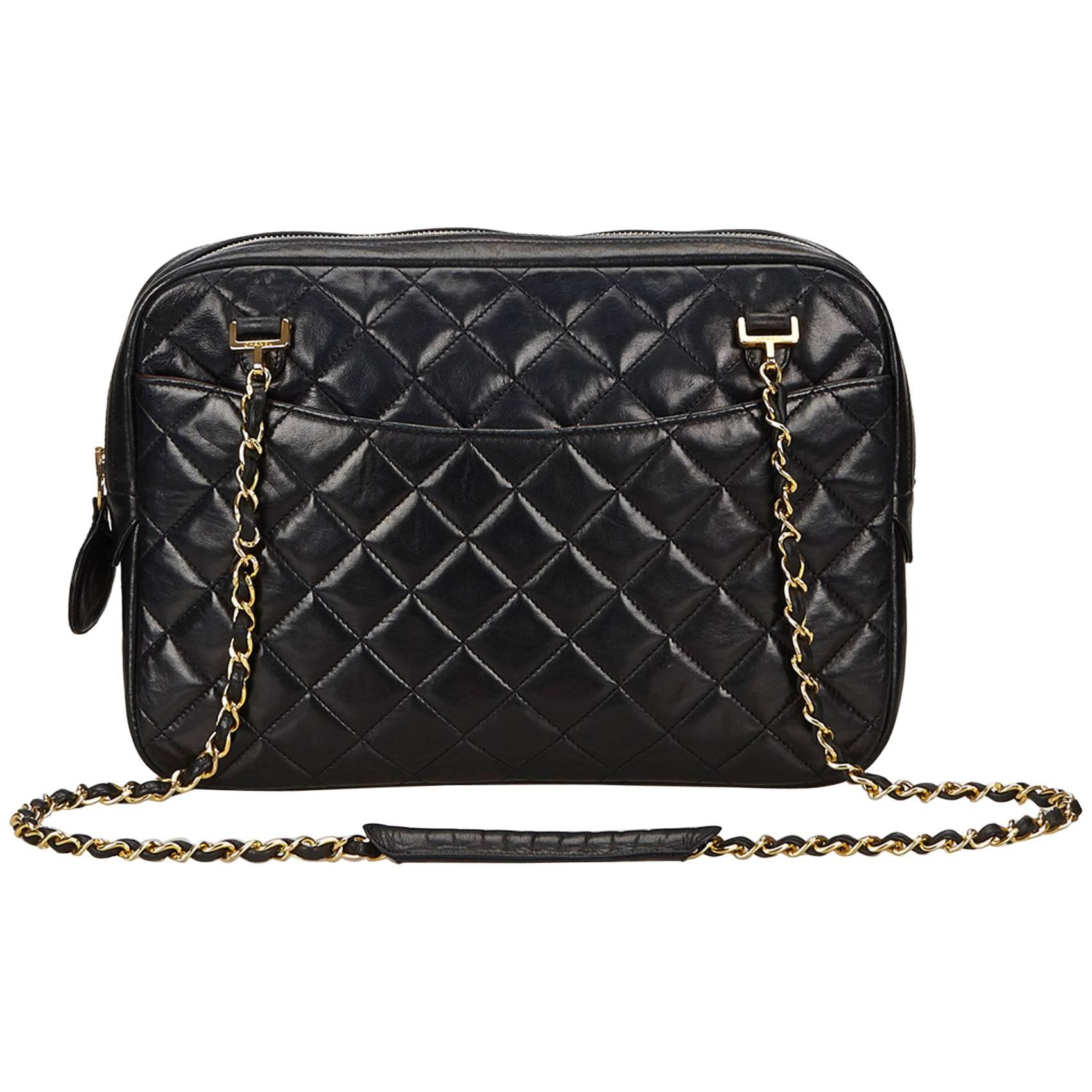 Chanel Black Quilted Matelasse Lambskin Shoulder Bag