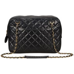 Vintage Chanel Black Quilted Matelasse Lambskin Shoulder Bag
