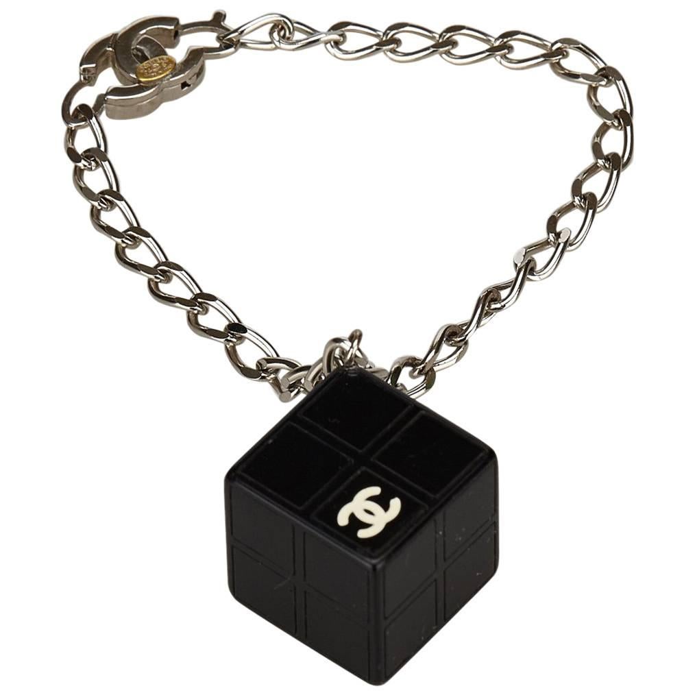 Chanel Black "CC" Resin Cube Bracelet 