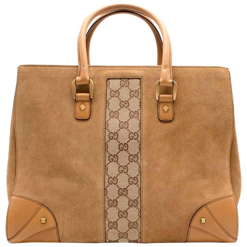 Gucci Brown Suede/Monogram Bag  For Sale
