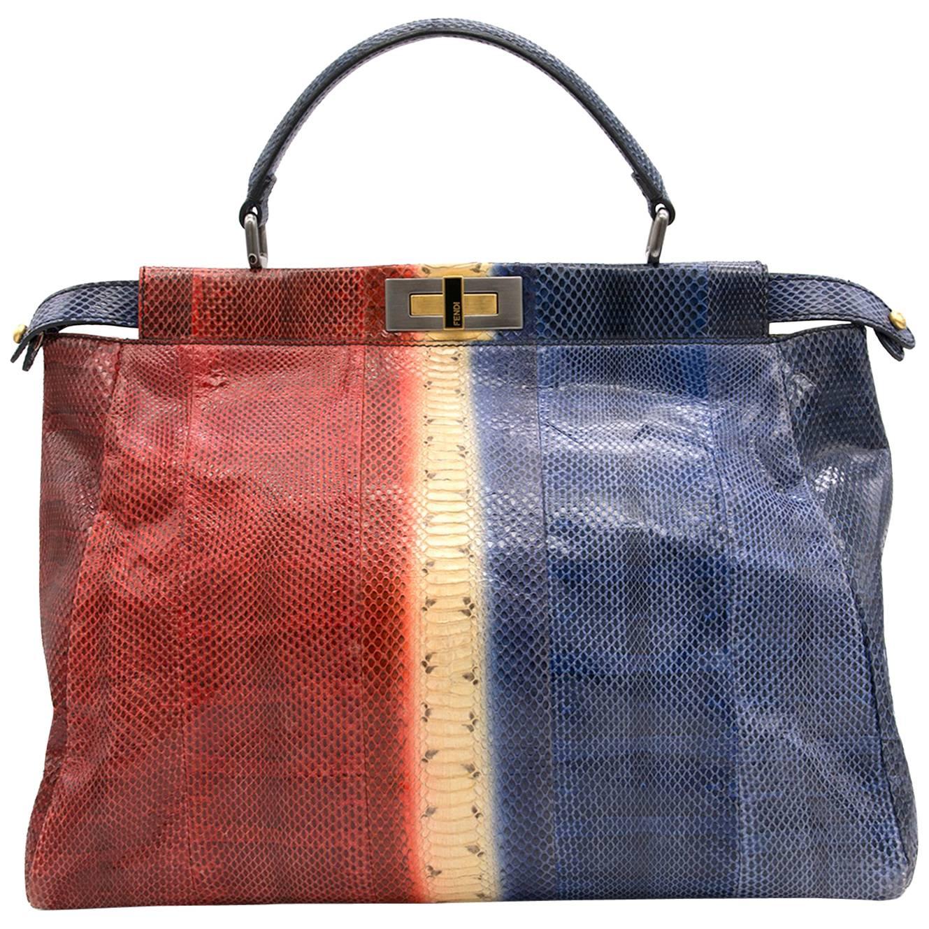 Fendi Multicolor Python Leather Large Peekaboo Tote Bag For Sale