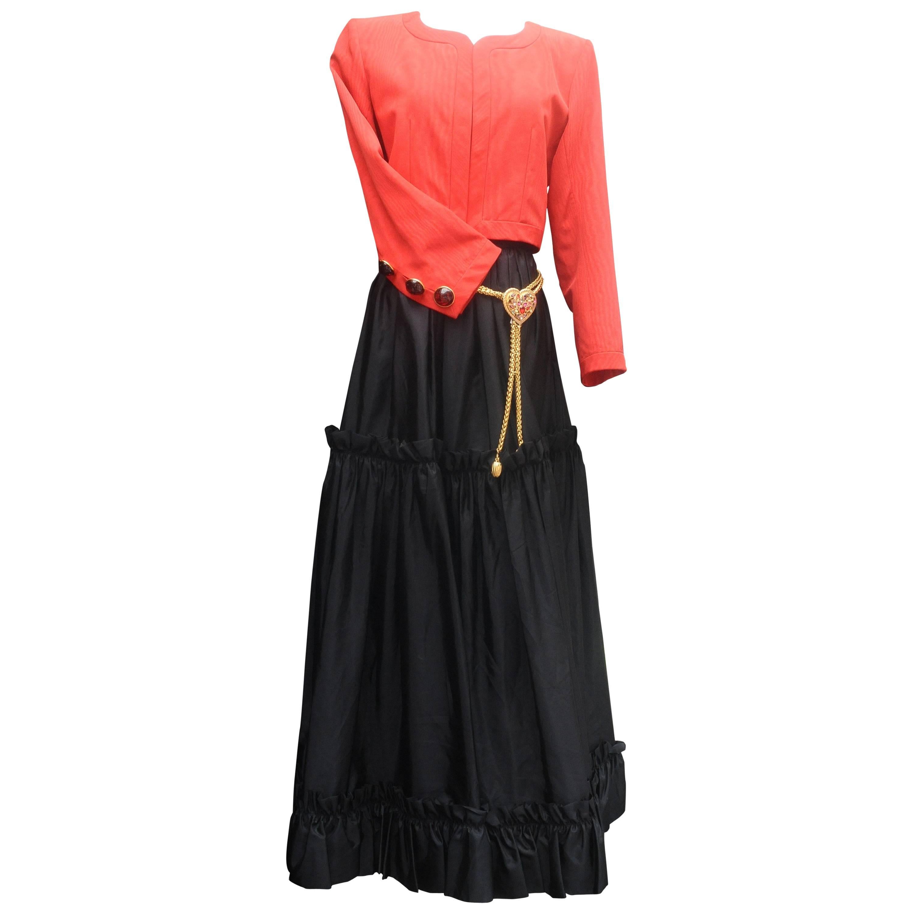 Yves Saint Laurent Rive Gauche red and black skirt set