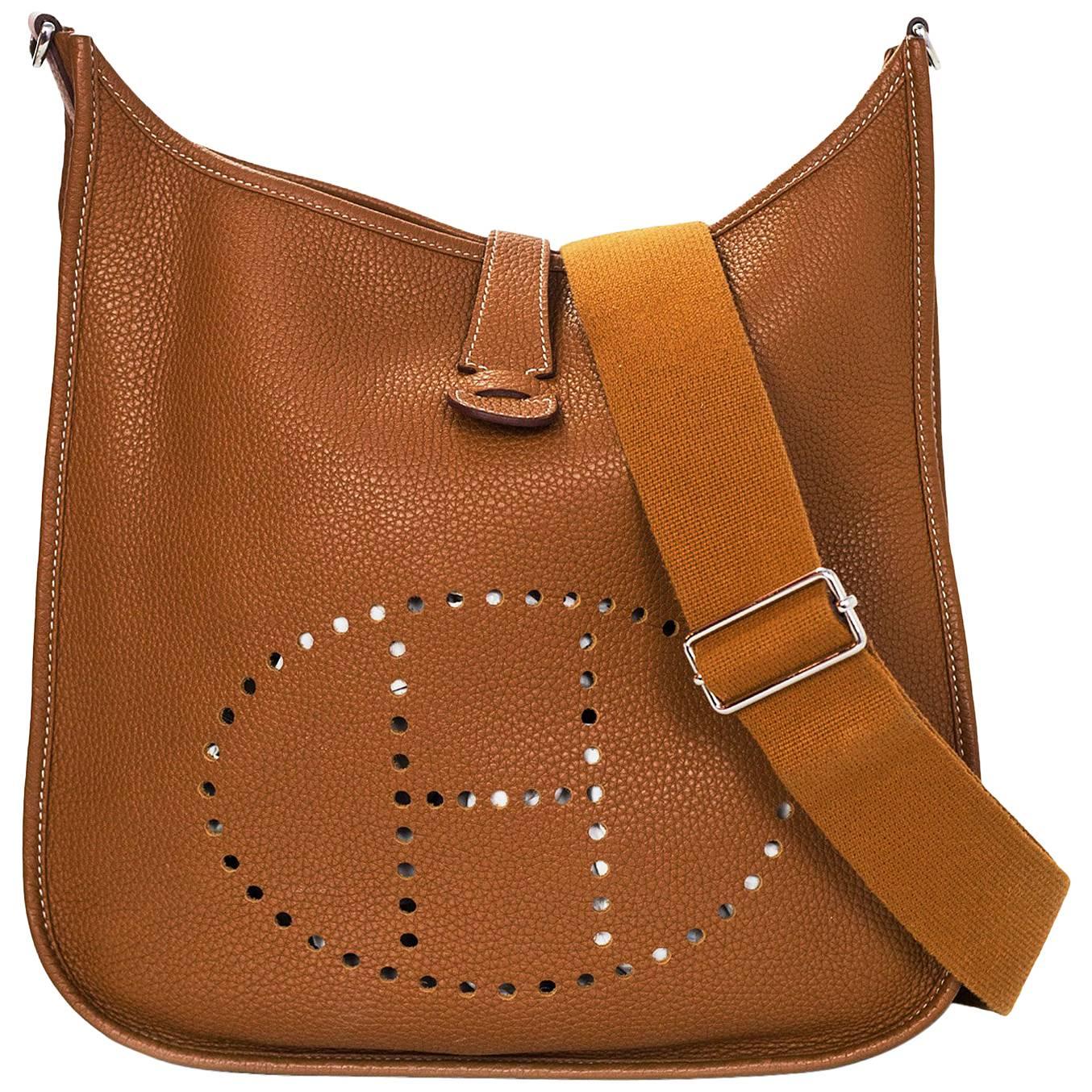 Hermes Tan/Gold Clemence Leather Evelyne III GM Messenger Bag 