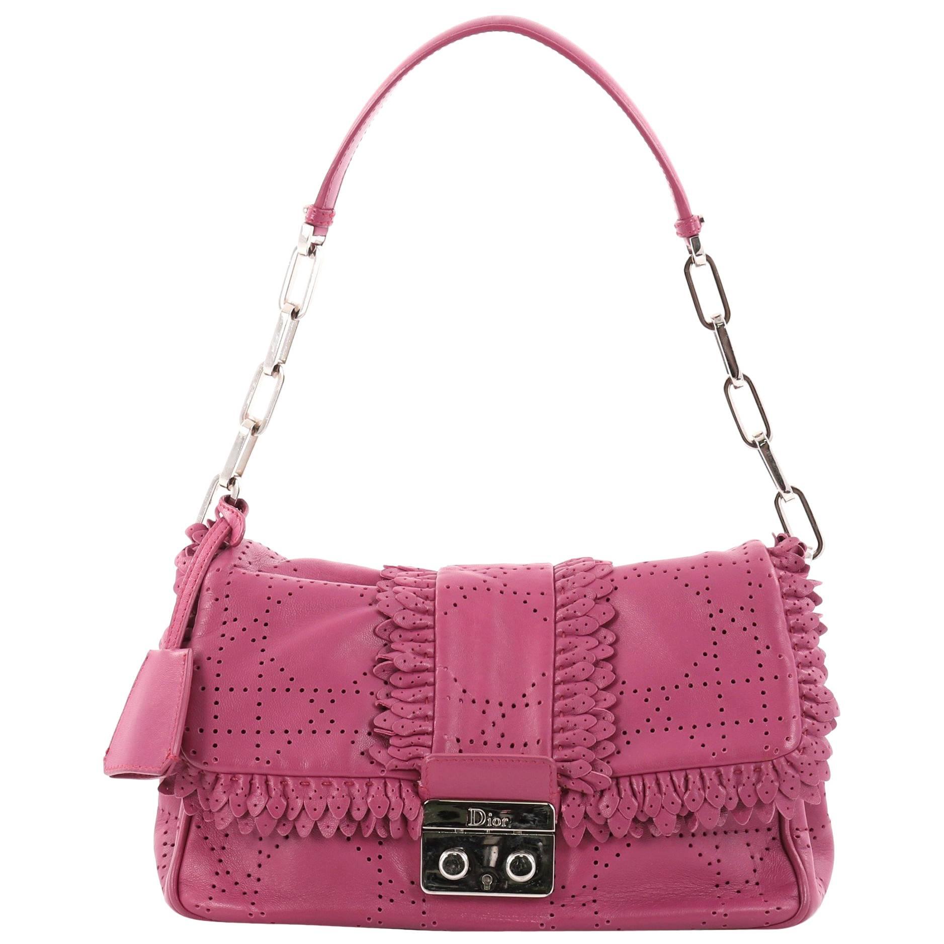 Christian Dior New Lock Ruffle Flap Bag Perforated Leather