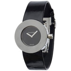 Chanel Black x Silver Patent Leather and Metal La Ronde Watch