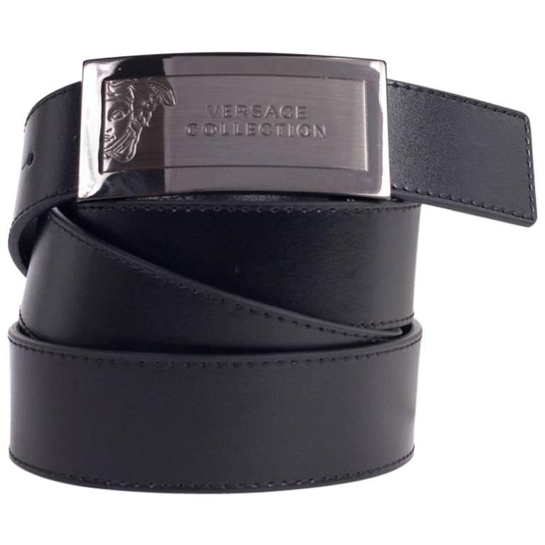 Versace Men's Black Leather Medusa Logo Belt