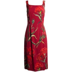 Dolce & Gabbana Red Carnations Print Sleeveless Dress