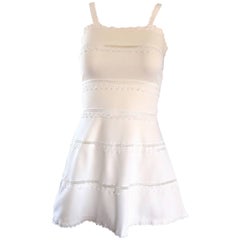 1960s White Knit Lace Cut Out A Line Vintage Mod Tunic 60s Mini Dress