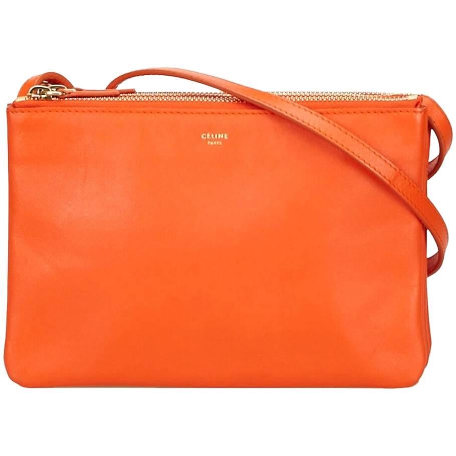 Orange Celine Leather Trio Crossbody Bag