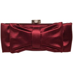 Judith Leiber Dark Red Silk Satin Bow Front Clutch Evening Bag