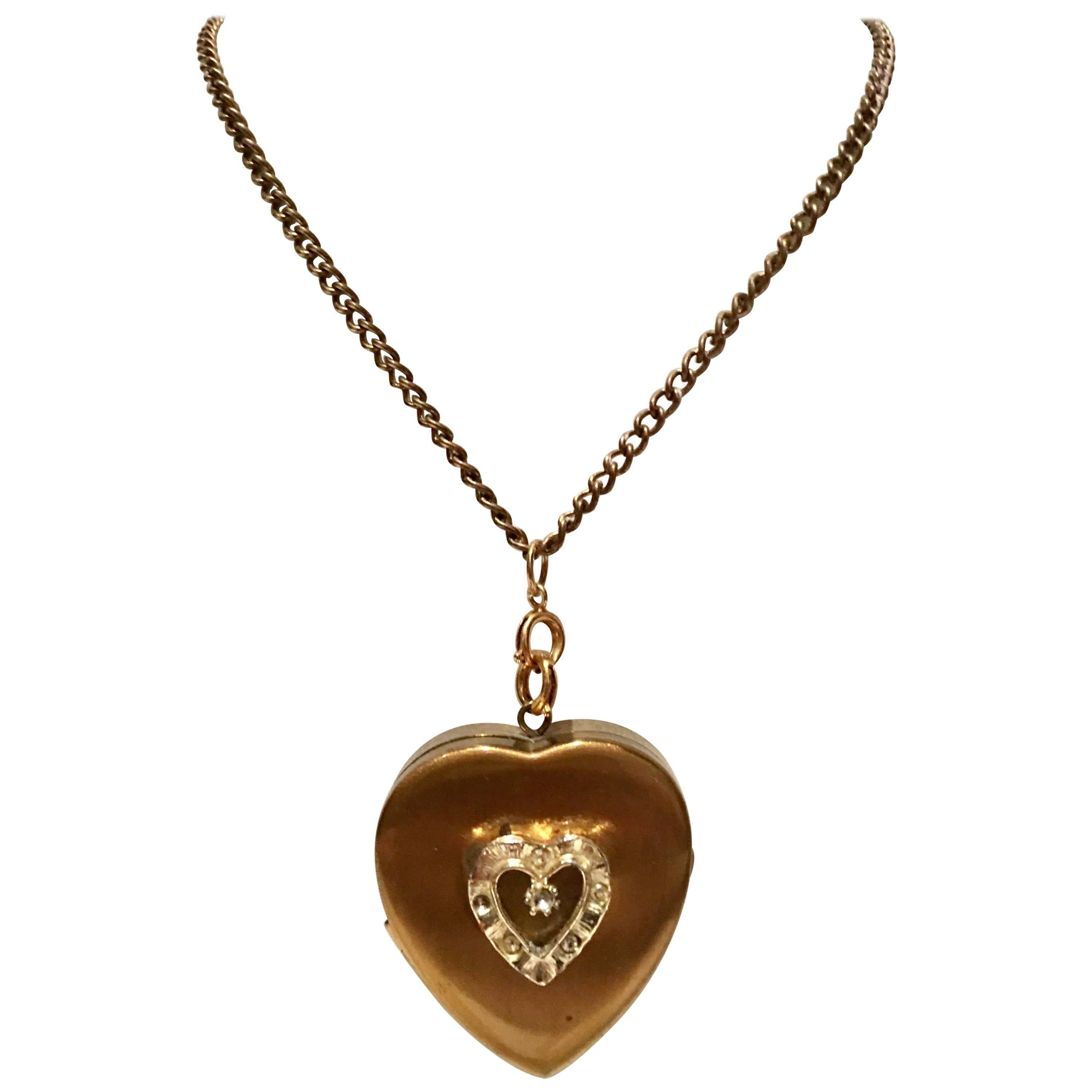 1950'S Brass Heart Locket Music Box Pendant Necklace
