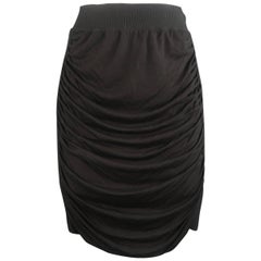 Jean Paul Gaultier Ruched Black Viscose Blend Ribbed Side Pencil Skirt