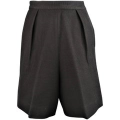 Chanel Size 6 Black Textured Cotton High Waist Pleated Bermuda Shorts