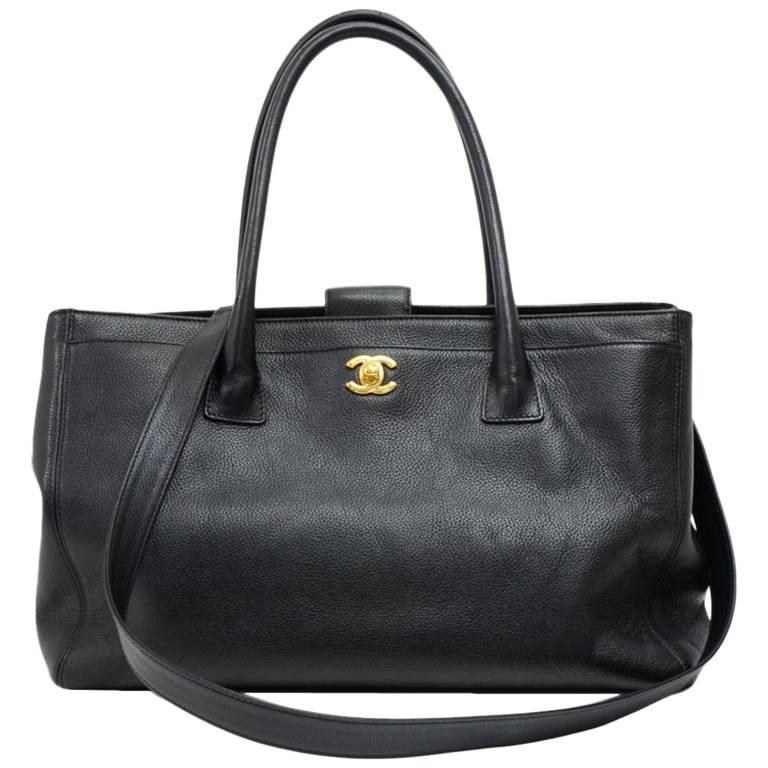 Chanel Cerf Black Caviar Leather Tote Bag