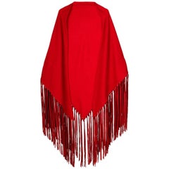 Hermès Red Fringed Vintage Shawl, 2000s