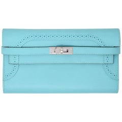 Hermes Ghillies Kelly Wallet in Blue Atoll PHW
