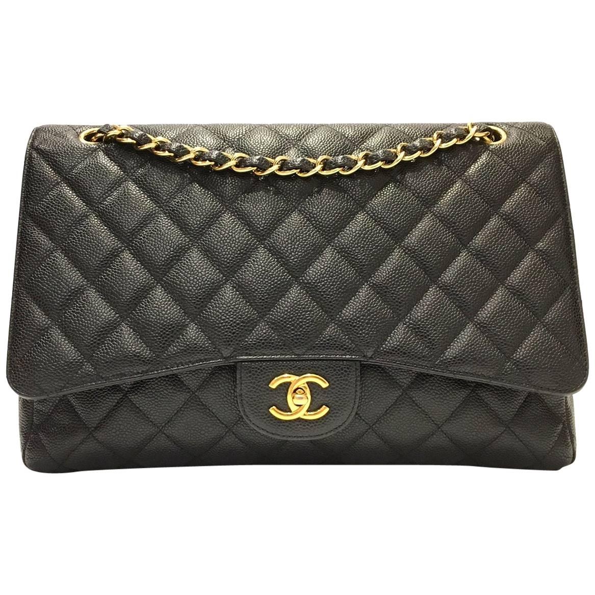 Chanel Classic Maxi Jumbo Black Caviar Leather Bag, 2009