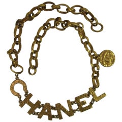 Vintage Rare 1993 Chanel Hammered Gold Tone Big Letter Logo Chain Belt 